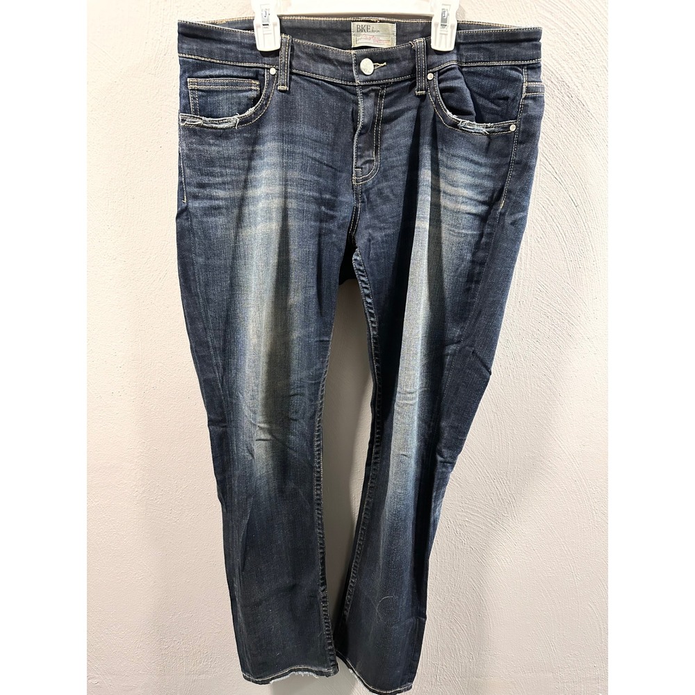 BKE Payton Straight Leg Jeans Dark Wash Whiskered Distressed 29x31.5